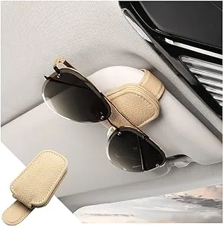 KASTWAVE Car Visor Sunglasses Holder, Car Visor Magnetic Eyeglasses Hanging Clip Genuine Leather Storage Clip (Beige)