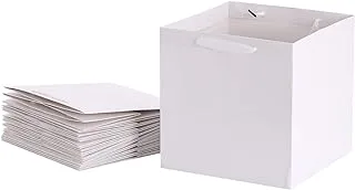 REDDOTGIFT® 10-Pack Shopping Paper Bags White Kraft Square Base Plain Paper Bags 250gsm thickness paper bags with Ribbon Handle (25x25x25cm, White)