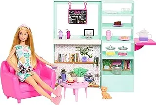 مجموعة اللعب ودمية Barbie® Cute 'n' Cozy Café™، 21 إكسسوارًا مع إبريق شاي متغير اللون