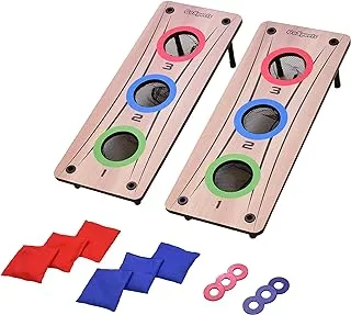 GoSports Multi 2-in-1 Bean Bag Toss & Washer Toss Combo Outdoor Game - ممتعة للأطفال والكبار - تتضمن لوحين ألعاب مزدوجين الجانب ، 6 غسالات ، 6 أكياس حبوب ، حقيبة حمل