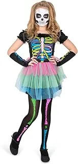 Mad Toys Neon Skeleton Tutu Dress Kids Halloween Cosplay Dress-Up Roleplay Spooky Theme Party Trick or Treat Costume, Large 7-8 Years