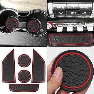 Auprite Non-Slip Anti-Dust Mats for Ford Mustang Accessories 2015-2022, Custom Fits Cup Holder Liners Mats Door Pocket Center Console Liners (5Pcs Set, Red Trim)