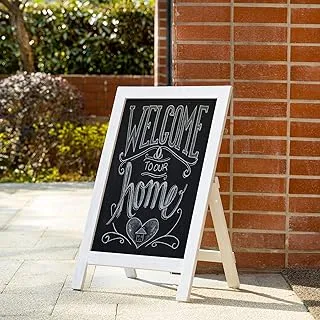 BPA 20” x 30” Festival White Wooden A-Frame Sandwich Chalkboard Sign Large Chalkboard Easel Display Standing & Hanging Chalkboard Countertop Memo Decor Board