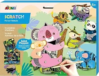 Avenir Scratch - Jungle Animals | Create Your Own Magical Scratch Art Puppets - 6 Jointed Puppets, 2 Backdrops, and More! | Fun and Interactive Art Project for Kids 3+