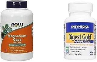 NOW Supplement Bundle Pack : Foods Magnesium 400 mg 180 Capsules + Enzymedica Digest Gold + Probiotics 45 Capsules