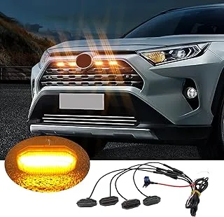 HuaxiaZM Front Grille LED Lights 4 in 1 with Waterproof Harness and Fuse for Universal Auto Off Road Vehicle, Each Front Hood Blacked Lens Amber Grille Light Accessories with 12 PCS LED Lamp Beads