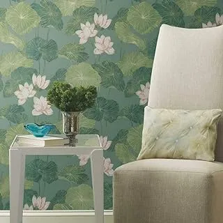 RoomMates Decor RoomMates RMK11436WP Blue Green Lily Pad Peel and Stick Wallpaper