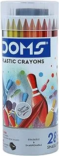 DOMS Non-Toxic Erasable Plastic Crayon Set in Round Tin Box (28 Assorted Shades x 2 Set)