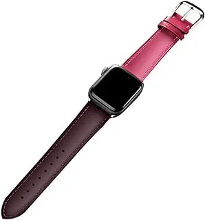 KG20 Apple Watch Band/Strap 38mm 40mm 42mm 44mm Genuine Leather Compatible iWatch Series 7,SE/6/5/4/3/2/1 (42mm-44mm, Pink & Wine Red)