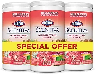 Clorox Scentiva Disinfecting Wipes Tahitian Grapefruit Splash, Multi-Surface Bleach Free Cleaning Wipes, Triple Pack 75 Wet Wipes