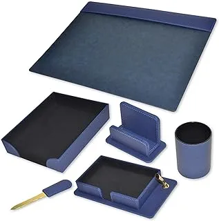 FIS 6-Piece FIS Executive Desk Set Italian PU, Blue - FSDS181BL