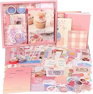 Draupnir Pink Cute Kawaii Aesthetic Scrapbook Kit(348pcs), Bullet Junk Journal Kit with Journaling/Scrapbooking Supplies, Stationery,A6 Grid Notebook with Graph Ruled Pages DIY Gift for Teen Girl