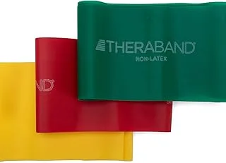 THERABAND Professional Resistence Latex Elastic Bands Set for Upper & Lower Body, Core Exercise, Physical Therapy, Lower Pilates, At-Home Workouts, & Rehab, Yellow/Red/Green, 5 Foot Beginner Set,20403