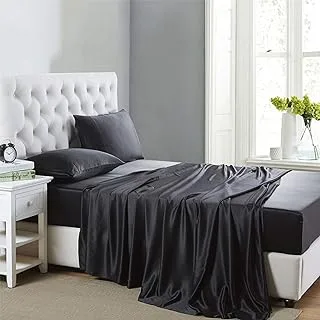 Lanest Housing Silk Satin Sheets, 4-Piece Queen Size Satin Bed Sheet Set with Deep Pockets, Cooling Soft and Hypoallergenic Satin Sheets Queen - Black