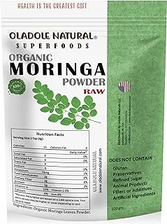 Oladole Natural Moringa Powder 100g, Supplement for Immune Support, Energy, Digestion | Rich in Antioxidants, Vitamins, and Minerals |Organic, Non-GMO