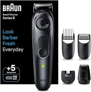 Braun BT 5440 Beard Trimmer 5 With Precision Wheel, 5 Styling tools, 100 mins Runtime, Ultimate Precision, 40 Length Settings, Zipper Pouch - Grey