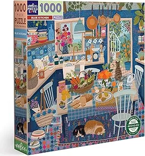 eeBoo Piece and Love Blue Kitchen 1000 Piece Square Adult Jigsaw Puzzle/Ages 14+ (PZTBUK)