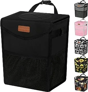 Pritent Car Trash Can with Lid, Cute Leakproof Car Trash Garbage Bag Hanging Vehicle Trash Bin Small Portable Automotive Garbage Cans Organizer for Back/Front Seat/Console(Trapezoid,Black)