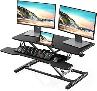 FITUEYES Height Adjustable Standing Desk 36â€ Wide Sit to Stand Converter Stand Up Desk Tabletop Workstation for Laptops Dual Monitor Riser Black SD309101WB