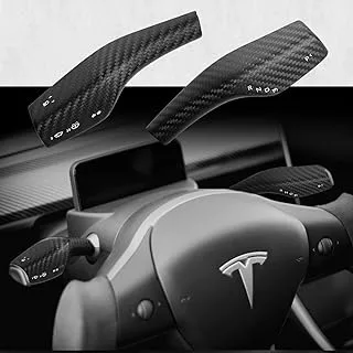 KASTWAVE Steering Lever Cover for Tesla Model 3 Model Y, KASTWAVE Carbon Fiber Steering Lever Cover, Gear Shift Cover Accessories Gear Lever Decorative Cover for Tesla Car (Black)