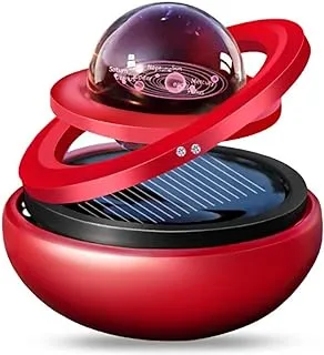 Solar Powered Rotating Car Air Purifier, Lasting Fragrance Home and Car Décor with Galaxy Interstellar Ball 1 Aromatherapy Pads(Red)