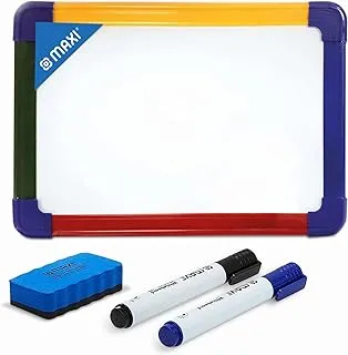 Maxi 2 Sided dry-wipe Whiteboard A3 (30x40cm) + 2pcs whiteboard Markers (Blue & Black), Child Safe Non-Toxic Inks+ 1pc dry wipe Eraser, For Home,Kitchen,Office,School