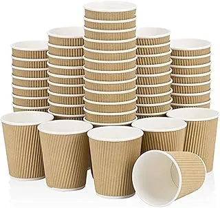 MARKQ 8 oz. Brown Disposable Ripple Insulated Coffee Cups - Hot Beverage Corrugated Paper Cups [25 Cups]