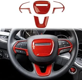 Carbon Fiber Steering Wheel Cover Trim Interior Accessories, KASTWAVE Cover for Dodge Charger Challenger/Dodge Durango/Jeep Grand Cherokee SRT8 4Pcs(Red)