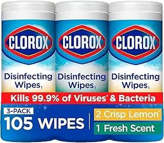 Clorox Disinfecting Wipes Crisp Fresh Scent Lemon Triple Pack x 35 Wet Wipes, Kills 99.9% of Viruses and Bacteria