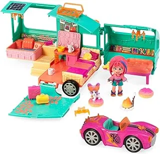 KOOKYLOOS Mia’s Kooky Caravan – Camper with accessories, and exclusive doll and pets. Includes 1 car, kitchen utensils, suitcases