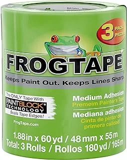 شريط رسام متعدد الأسطح 240661 من FROGTAPE مع كتلة طلاء، التصاق متوسط، 1.88 بوصة × 60 ياردة، أخضر، 3 بكرات