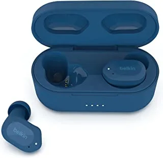 Belkin SOUNDFORM Play True Wireless Earbuds, Earphones with 3 EQ Presets, IPX5 Sweat and Water Resistant, 38 Hours Time for iPhone, Galaxy, Pixel More Blue, (S/M/L)