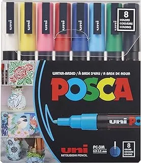 Uni Posca Posca Paint Marker Pen - PC-3M Extra Fine 0.9-1.3 mm, 8 Colors