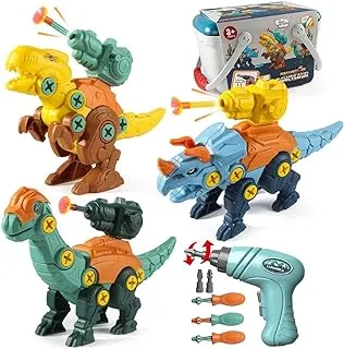 COOLBABY Dinosaur Toys for Kids 3-8 STEM Educational Take Apart Dinosaur Toys Building Construction with Electric Drill, Launching Missile, Storage Box Toys for Kids