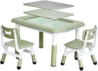 COOLBABY Tables Chair Sets for Kids,Children's Table Stool with Storage Bins,2 in 1 Kids' Furniture Learning Desk Building Block Game Table for Kindergarten and Home(One Table and Two Chairs)