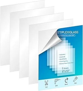 5 Pack of 8x10” Transparent Acrylic Sheet/PETG Sheet 0.040” Thick; Use for Crafting Projects, Picture Frames, Cricut Cutting and More; DIY Projects Picture Frame Glass Replacement Signs and Painting