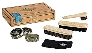 Gentlemen's Hardware A Cut Above the Rest Premium Shoe Shine Kit In Classic Wooden Cigar Box, 8-pieces, Natural