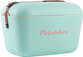 Polarbox 12L Classic Cooler Box with Leather Strap, Cyan & Baby Rose | Rigid Thermal Insulated Ice Box for Beach, Picnic & Party | Convertible Lid & Polypropylene Insulation