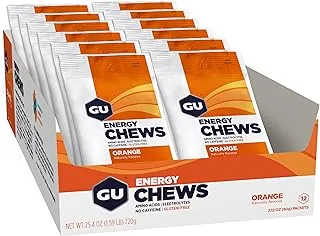 GU Energy Chews Gummies with Electrolytes, 12 Bags (24 Servings Total) (Orange)