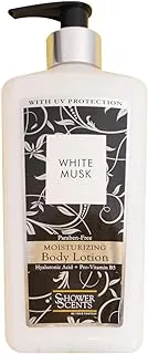 Shower Scents White Musk Paraben-Free Moisturizing Body Lotion with Hyaluronic Acid, Pro-Vitamin B5, Vitamin E and UV Protection 312ml