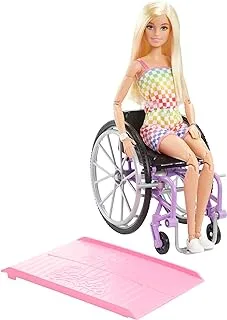 Barbie Fashionistas Doll #194 with Wheelchair & Ramp, Blond Hair, Rainbow Dress & Accessories