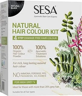 Sesa 4 Step Natural Hair Colour Kit - For HIGH GREY% - 100% Organic & Ayurvedic - NO Ammonia, PPD, Peroxide, 200gm + 40ml