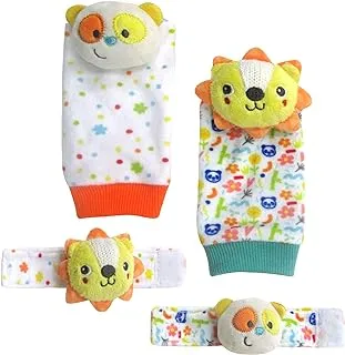 MOON Foot and Wrist Rattle – Set of 4 | Safe, Stimulating, and Light Weight Rattles for Little Hands and Feet | Soft Texture Fabric- for Growing Babies and Toddlers-Multi Color