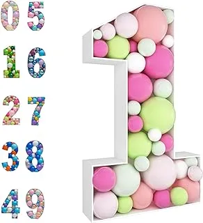 JoyBox Design 3FT Mosaic Balloon Frame Number 1 Marquee Light Up Numbers Pre-Cut Kit Thick Foam Board Decoration for Birthdays Anniversary Baby Shower.