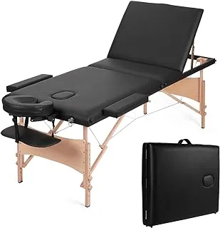 Massage Table Folding Massage Table Height Adjustable Professional 185 x 60 cm Massage Bed Portable Face Spa Bed 3-Piece with Carry Bag (Black)