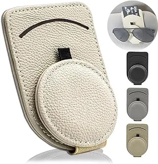 Luksyol CAZADORA Leather Sunglass Holder for Car Visor: Keep Your Shades Secure & Accessible! Magnet Adsorbed, Cards Holder. Enhance Interior Organization & Style. Perfect Car Accessory. (Beige)