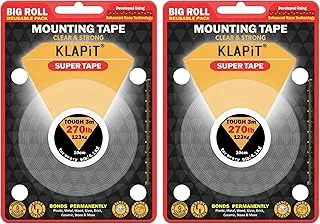 شريط KLAPiT SUPER TAPE مزدوج الجوانب عالي التحمل يحمل 270 رطلاً أو 123 كجم مع تقنية النانو المحسنة. شريط شفاف مقاوم للماء للجدار والخشب والبلاط والحجر والزجاج والمعادن والأكريليك (عبوة من قطعتين)