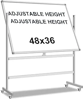 Mobile Whiteboard - 48x36 Large Height Adjust 360° Rolling Double Sided Dry Erase Magnetic White Board on Wheels, Office Classroom Portable Easel with Stand, Flip Chart Holders and Pad