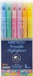 WRITECH Erasable Highlighters Chisel Tip, Smooth Writing No Bleed Double Head Highlighter for Highlighting and Marking, 6 Assorted Colors