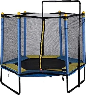 COOLBABY 55 Inch Trampoline with 360 Surround Handrail for Kids(Blue+Yellow)